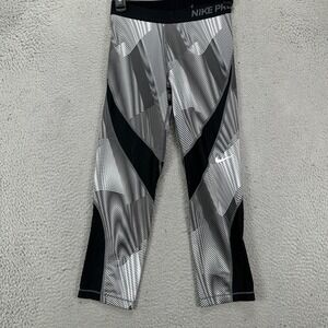 Nike Pro Womens Compression Legging Pants Small Dri-Fit Gray Geometric Athletic